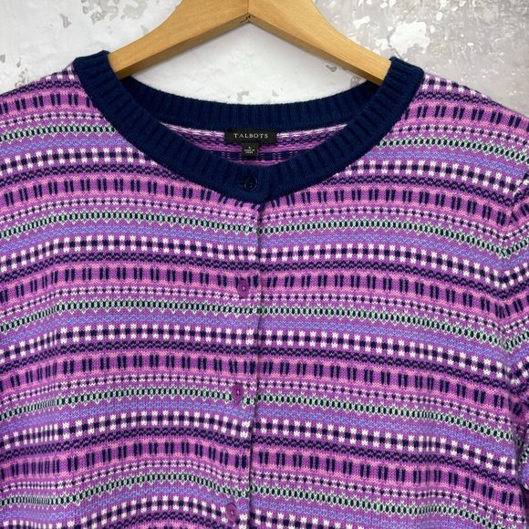 Talbots Fair Isle Nylon Lambswool Cardigan L NWT - Picture 3 of 9